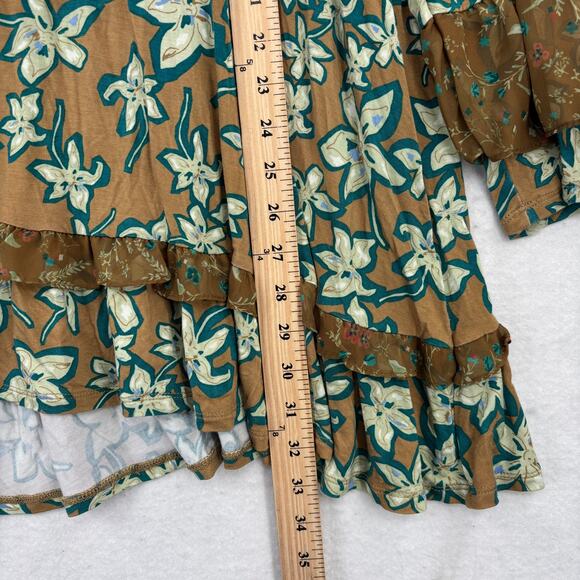 LOGO Lori Goldstein Tunic Blouse Top Size 2X Brown Green Floral Ruffle FLAW - Picture 9 of 13